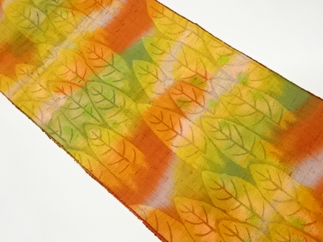 手織り紬木々模様織出し名古屋帯